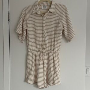 Sabo Skirt Striped Collared Romper in Cream and Tan